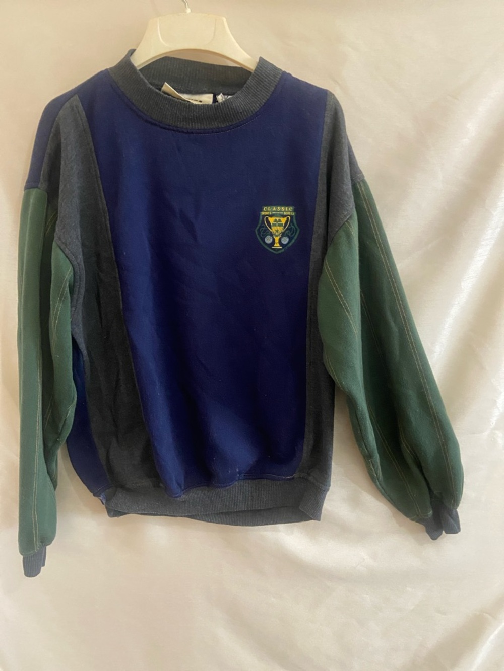 Classic Crest Colorblock Crewneck Sweater - Navy, Forest & Charcoal